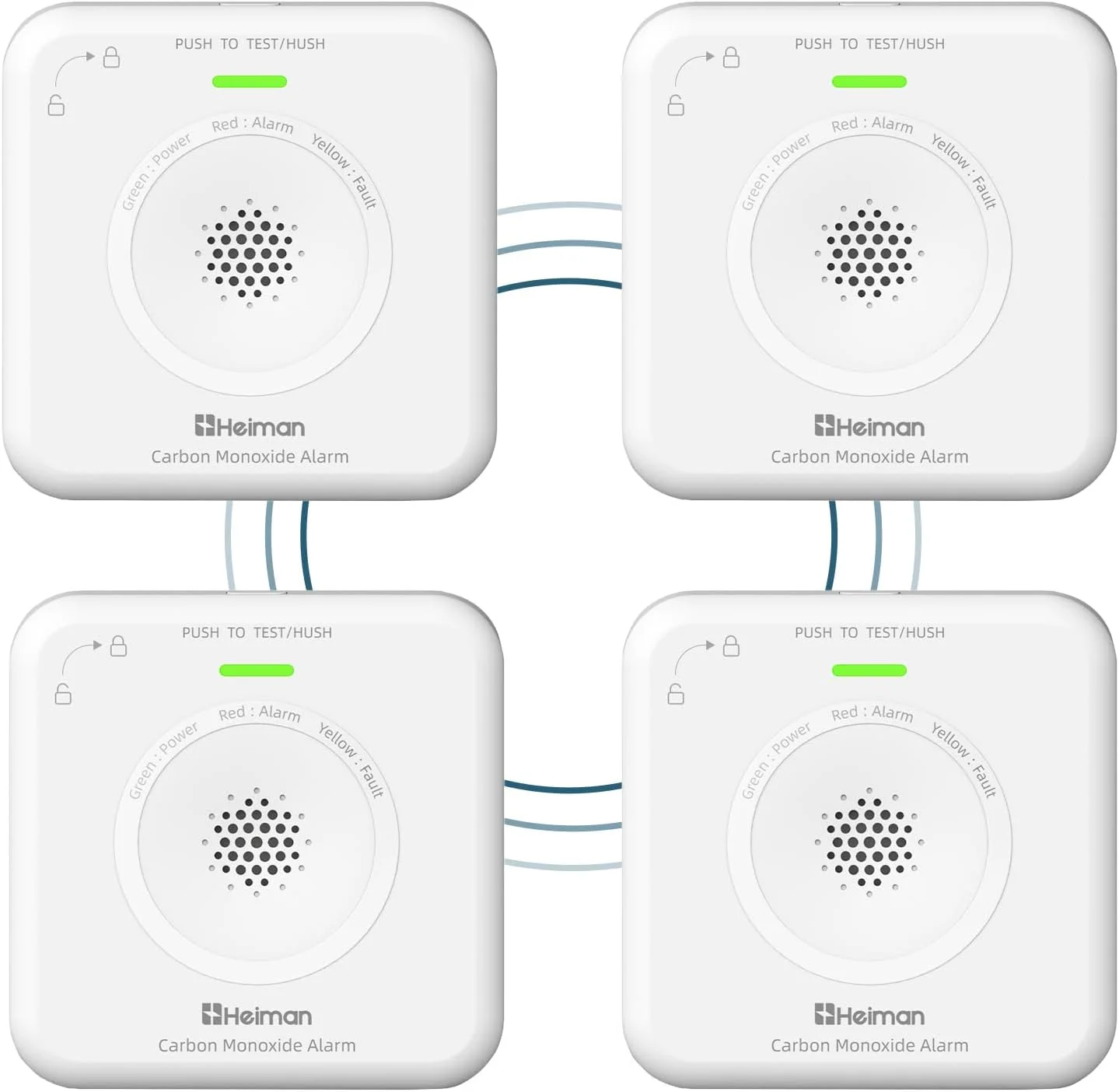 آلارم مونوکسید کربن هایمن، سنسور 10 ساله آلارم CO - آلارم مونوکسید کربن 85 دسی بل قابل تعویض با باتری برای خانه، قابل حمل، با باتری (4 عدد)