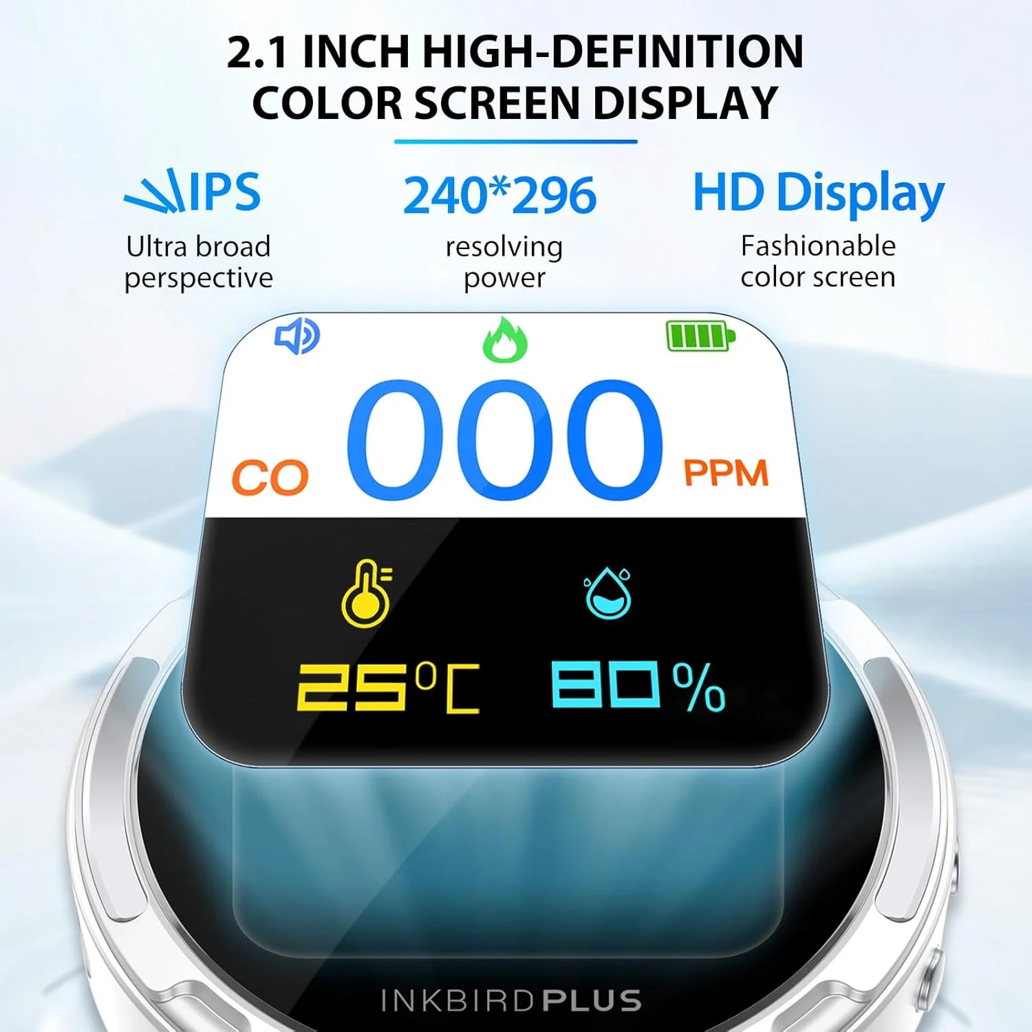 دستگاه تشخیص مونوکسید کربن قابل حمل INKBIRDPLUS مدل HD10، مانیتور کیفیت هوای 3 در 1، دماسنج و رطوبت سنج، دارای آلارم صوتی، آلارم باتری کم، حالت آماده به کار، ضد آب IP65 و قابل تنظیم
