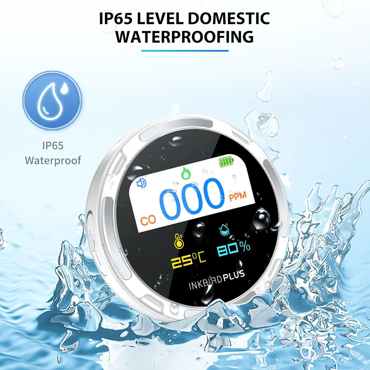 دستگاه تشخیص مونوکسید کربن قابل حمل INKBIRDPLUS مدل HD10، مانیتور کیفیت هوای 3 در 1، دماسنج و رطوبت سنج، دارای آلارم صوتی، آلارم باتری کم، حالت آماده به کار، ضد آب IP65 و قابل تنظیم