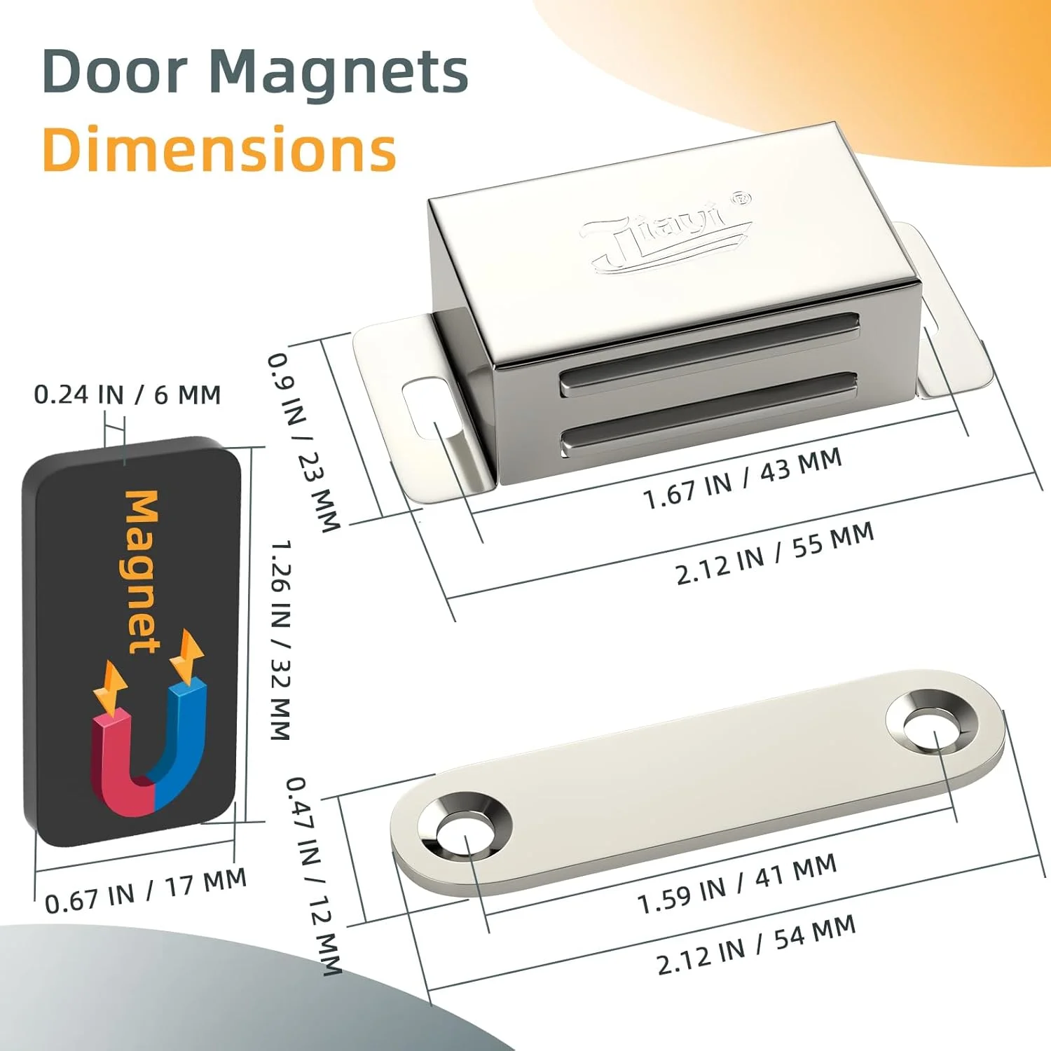 بسته 2 عددی مگنت درب کابینت Jiayi، مگنت های درب کابینت فولادی ضد زنگ 14 کیلوگرمی، قفل های مگنتی سنگین برای کشوهای آشپزخانه