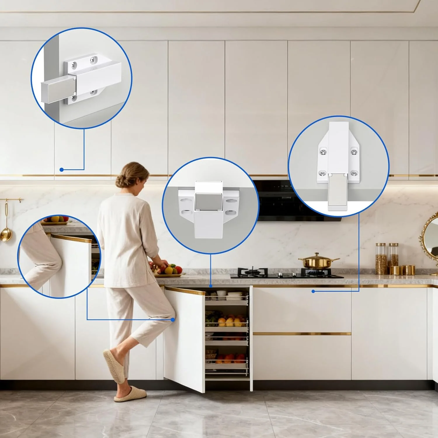 جی یای لچ مغناطیسی فشاری، بسته 4 عددی، سخت افزار کابینت فشاری برای باز کردن، لچ های لمسی مغناطیسی برای درب های بزرگ، لچ رهاسازی فشاری، لچ فشاری کشوی آشپزخانه