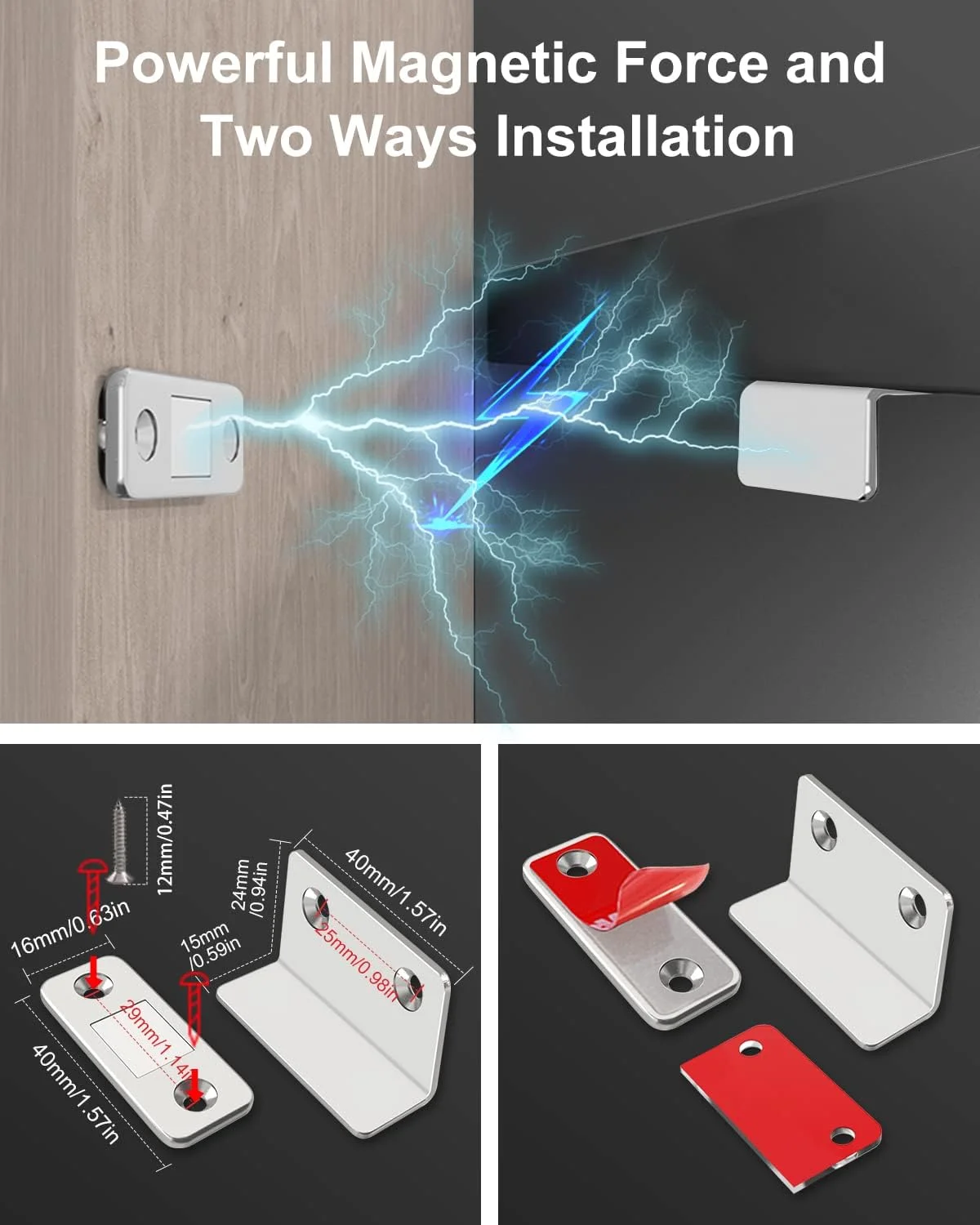 بسته چهارتایی مگنت کابینت Jiayi، مگنت فوق العاده نازک درب کابینت برای کشوها، بست های مغناطیسی چسبی کابینت برای بستن درب کمد و آشپزخانه، بست مغناطیسی درب