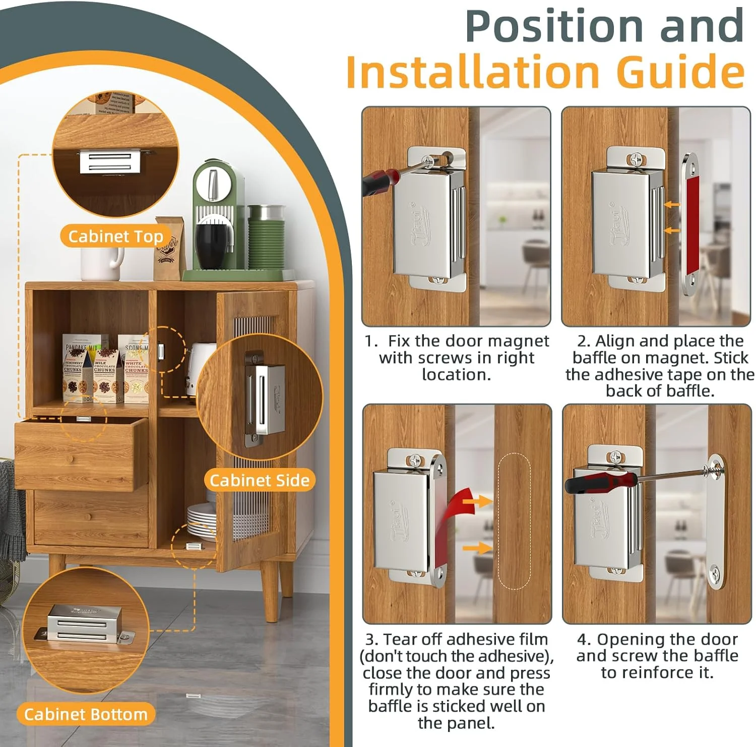 بسته 2 عددی مگنت درب کابینت Jiayi، مگنت های درب کابینت فولادی ضد زنگ 14 کیلوگرمی، قفل های مگنتی سنگین برای کشوهای آشپزخانه