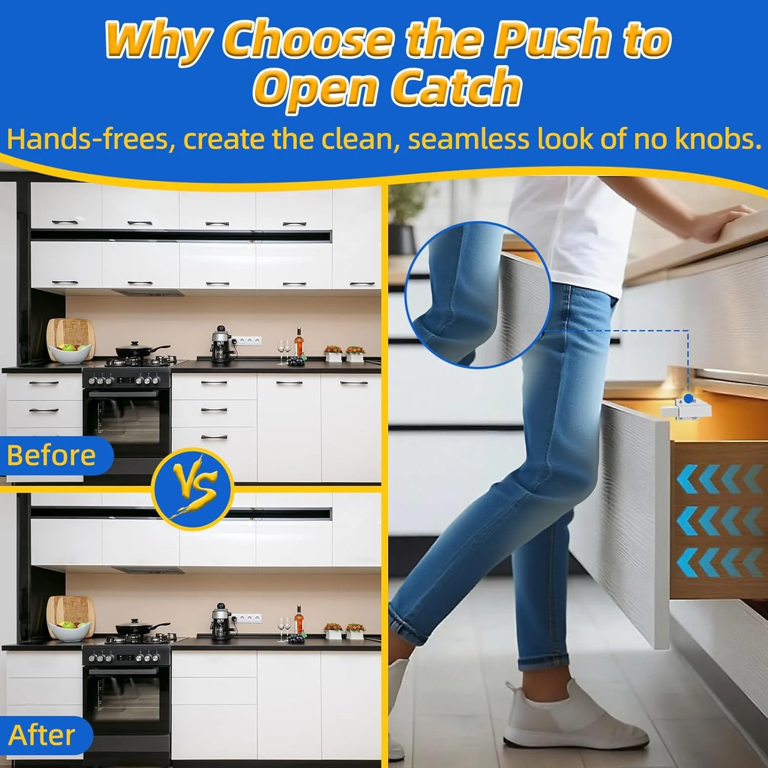 جی یای لچ مغناطیسی فشاری، بسته 4 عددی، سخت افزار کابینت فشاری برای باز کردن، لچ های لمسی مغناطیسی برای درب های بزرگ، لچ رهاسازی فشاری، لچ فشاری کشوی آشپزخانه