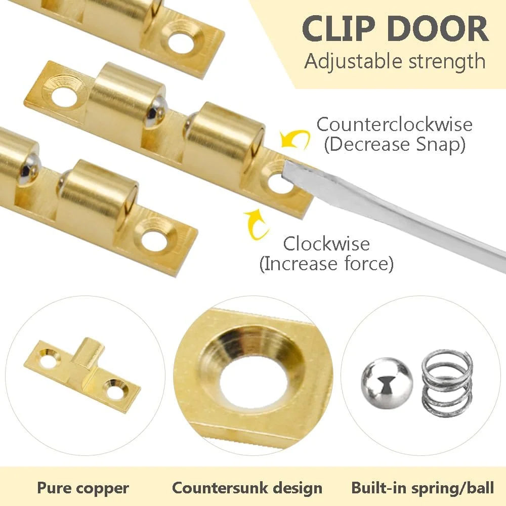 بسته 6 عددی قفل توپی دوبل برنجی Hocansen 50 میلی متری برای درب مبلمان، قفل نگهدارنده، قفل غلتکی توپی دوبل، قفل درب، بست مبلمان برای کابینت آشپزخانه (PZ-MS/50 mm)
