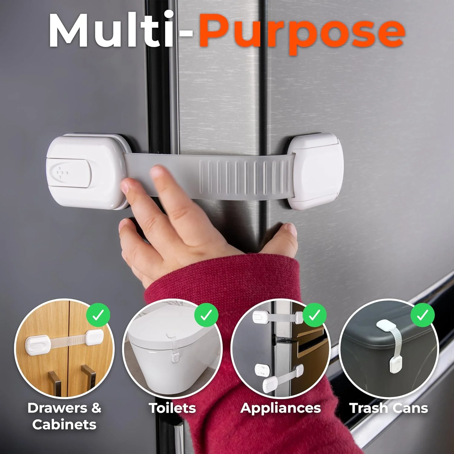 قفل کابینت HomeBrella بسته 10 عددی برای ایمنی کودک - قفل های ایمنی کودک برای کابینت ها، کشوها، کمد، یخچال، درب توالت، سطل زباله، ماشین ظرفشویی