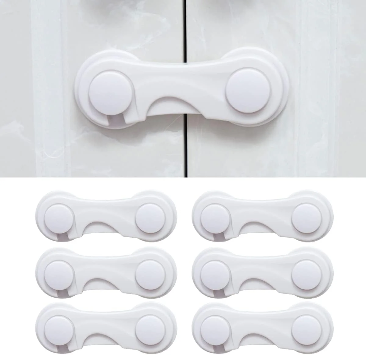 قفل ایمنی کودک IBAMA بسته 6 عددی، قفل کابینت ایمنی کودک، قفل کشوی ضد کودک، چسب 3M چند منظوره برای مبلمان، کابینت آشپزخانه، یخچال، کمد - سفید