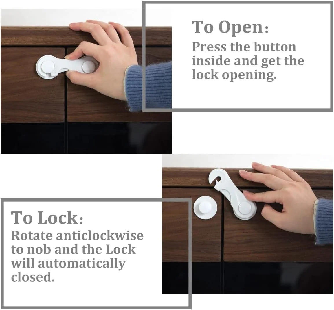 قفل ایمنی کودک IBAMA بسته 6 عددی، قفل کابینت ایمنی کودک، قفل کشوی ضد کودک، چسب 3M چند منظوره برای مبلمان، کابینت آشپزخانه، یخچال، کمد - سفید