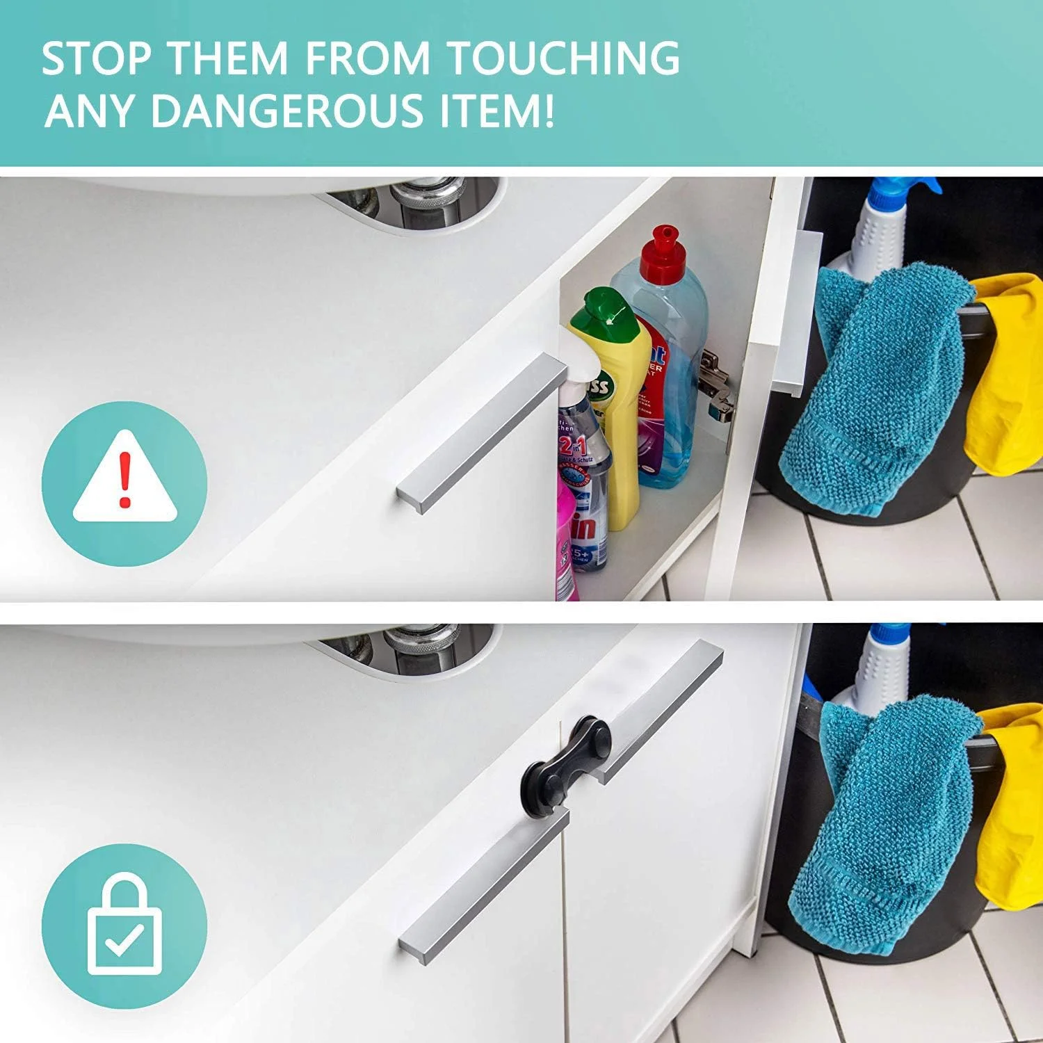 قفل ایمنی کابینت کودک هیوث (بسته 10 عددی) - قفل های ایمنی کودک برای کشوها، درب توالت، یخچال، فر، با 10 چسب 3M اضافی (مشکی)