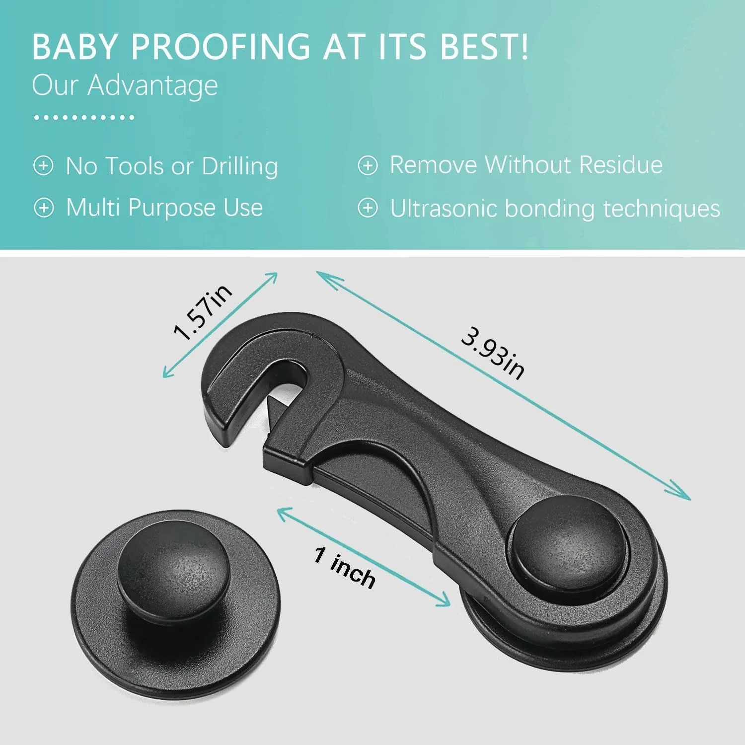 قفل ایمنی کابینت کودک هیوث (بسته 10 عددی) - قفل های ایمنی کودک برای کشوها، درب توالت، یخچال، فر، با 10 چسب 3M اضافی (مشکی)