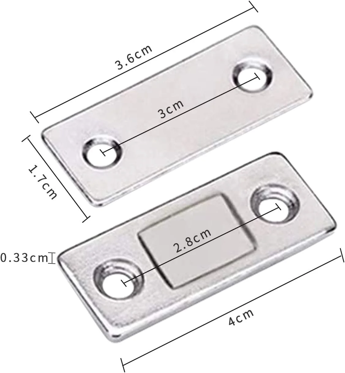 مگنت درب فوق العاده نازک GRESAHOM، بسته 10 عددی مگنت های چسبی کابینت با پیچ، بست های درب استیل ضد زنگ برای کشوهای مبلمان درب کشویی پنجره کمد