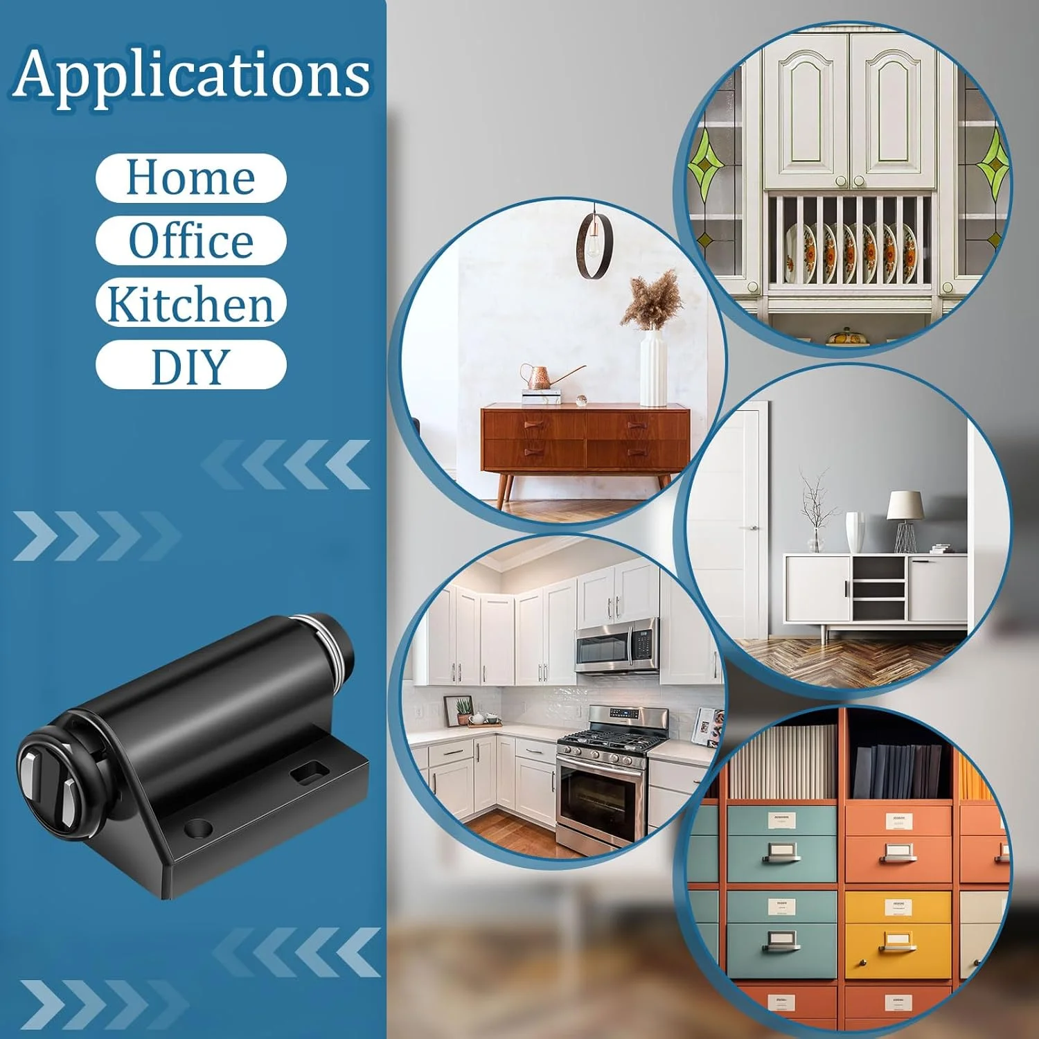 بسته 20 عددی قفل مگنتی فشاری بازشو Gisafai، قفل لمسی مگنتی به همراه سخت افزار، قفل فشاری برای کابینت، کشو، کمد، درب آشپزخانه (مشکی)