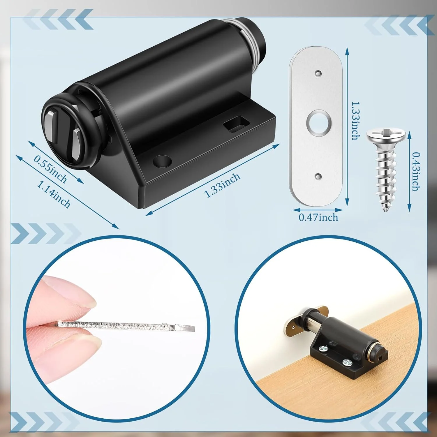 بسته 20 عددی قفل مگنتی فشاری بازشو Gisafai، قفل لمسی مگنتی به همراه سخت افزار، قفل فشاری برای کابینت، کشو، کمد، درب آشپزخانه (مشکی)