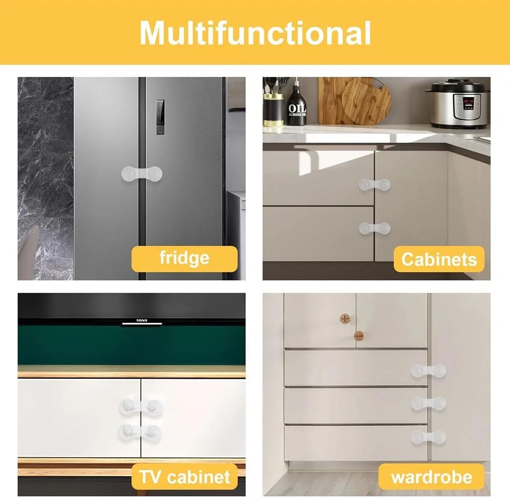 قفل کابینت ایمنی کودک Goodern بسته 10 عددی، قفل درب ایمنی کودک با چسب خودکار، قفل های چند منظوره برای اثاثیه، کمد و کشو - شفاف