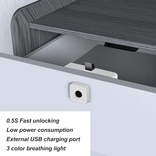 قفل کابینت اثر انگشتی بیومتریک gernie، قفل کشوی الکترونیکی هوشمند بدون کلید با پورت شارژ USB، قفل اثر انگشتی الکتریکی ایمنی کودک، برای اتاق خواب، مطالعه، دفتر کار (سفید)