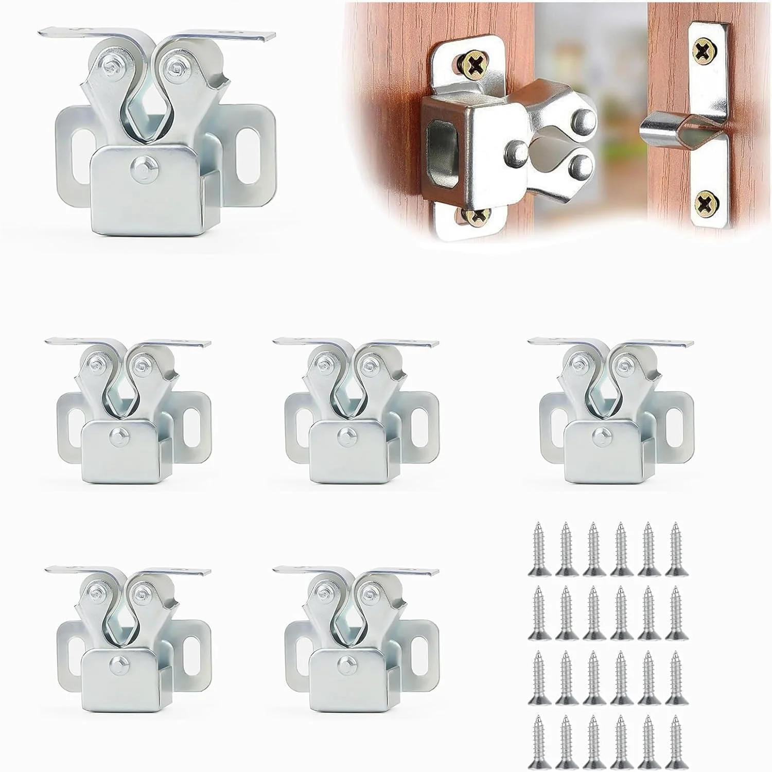 Funngy Furniture بست 6 عددی قفل دو غلتکی درب کابینت فلزی با پیچ، قفل توپی درب برای درب کابینت، کشو و مبلمان کمپینگ