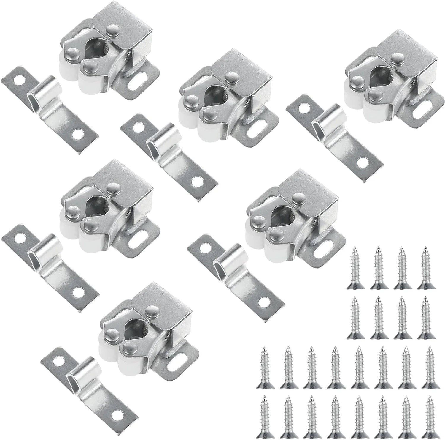 بسته 6 عددی قفل دو غلتکی درب کابینت فلزی برای درب کمد، درب کابینت، درب کمد لباس، گیره درب کابینت، نقره ای