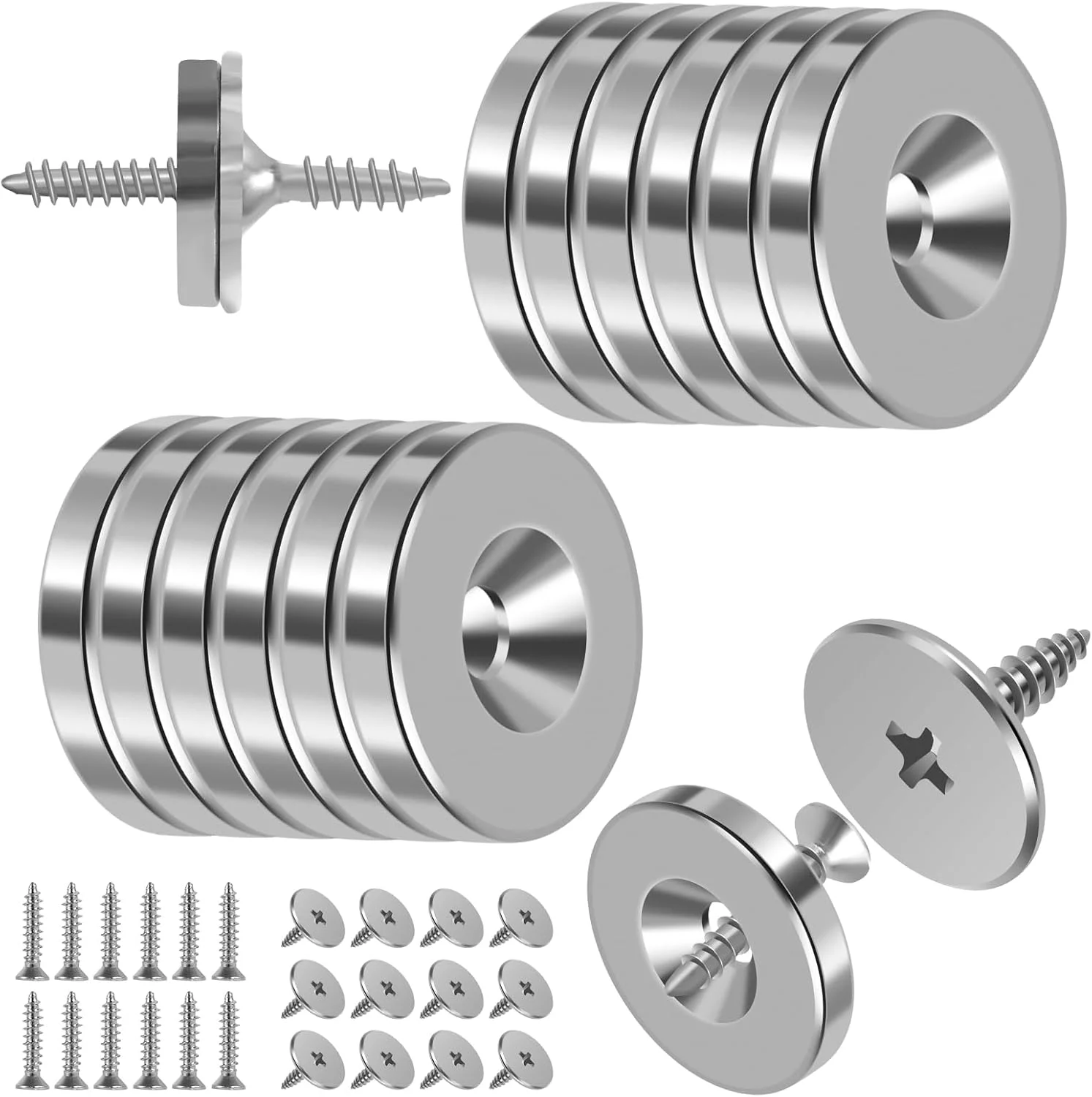 بست مغناطیسی درب کابینت Foppla، 12 عددی، فلزی، بست مغناطیسی درب، بست درب کمد مخفی، بست درب مغناطیسی پنهان، آهنربای درب مبلمان برای بستن درب کابینت و کمد (نقره ای)