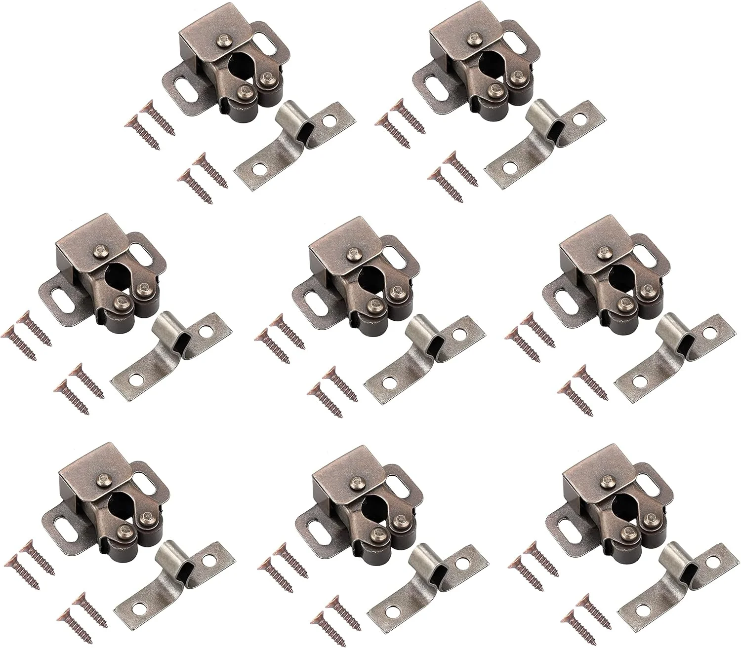 قفل دو غلتکی سنگین TERF® با روکش برنزی به همراه پیچ نصب، مناسب برای کابینت، آشپزخانه، حمام، کمد، جالباسی، کشو و درب - بسته 8 عددی