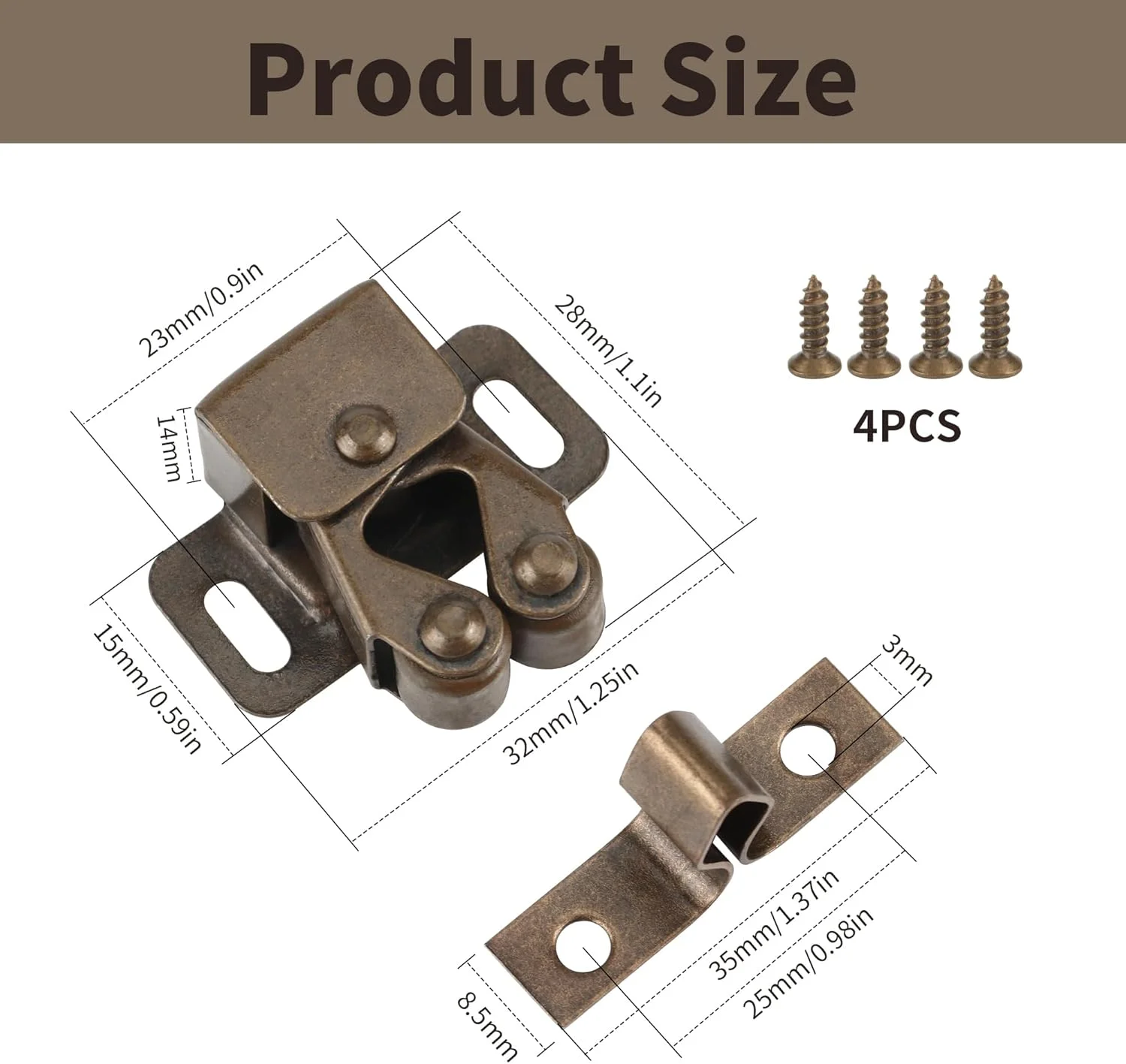 بسته 10 عددی قفل کابینت دو غلتکی، قفل درب کمد، گیره قوی درب کابینت برای درب کابینت آشپزخانه