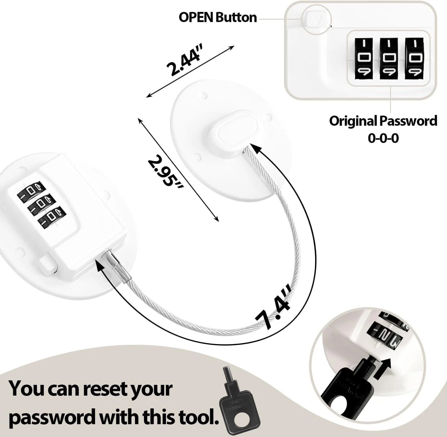 قفل یخچال 3 عددی با رمز، قفل ایمنی کودک برای یخچال، کابینت و کشو (سفید)