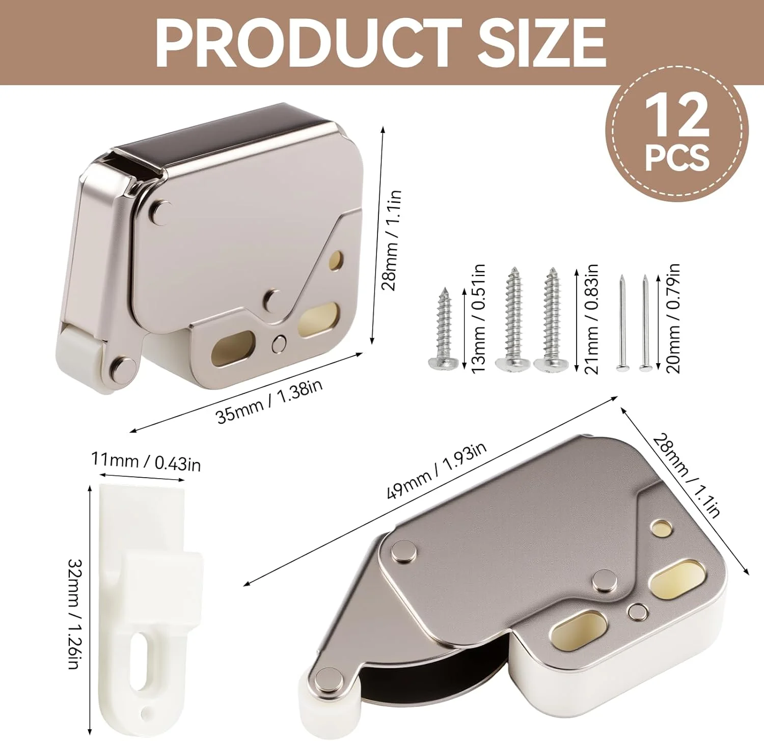 EXIN DECHEN بسته 12 عددی قفل فشاری مینی فنری کابینت به همراه پیچ، قفل درب استیل ضد زنگ، قفل درب کاروان، قفل درب کابینت برای باز کردن پنجره ها، سوله، دروازه، درب های کابینت