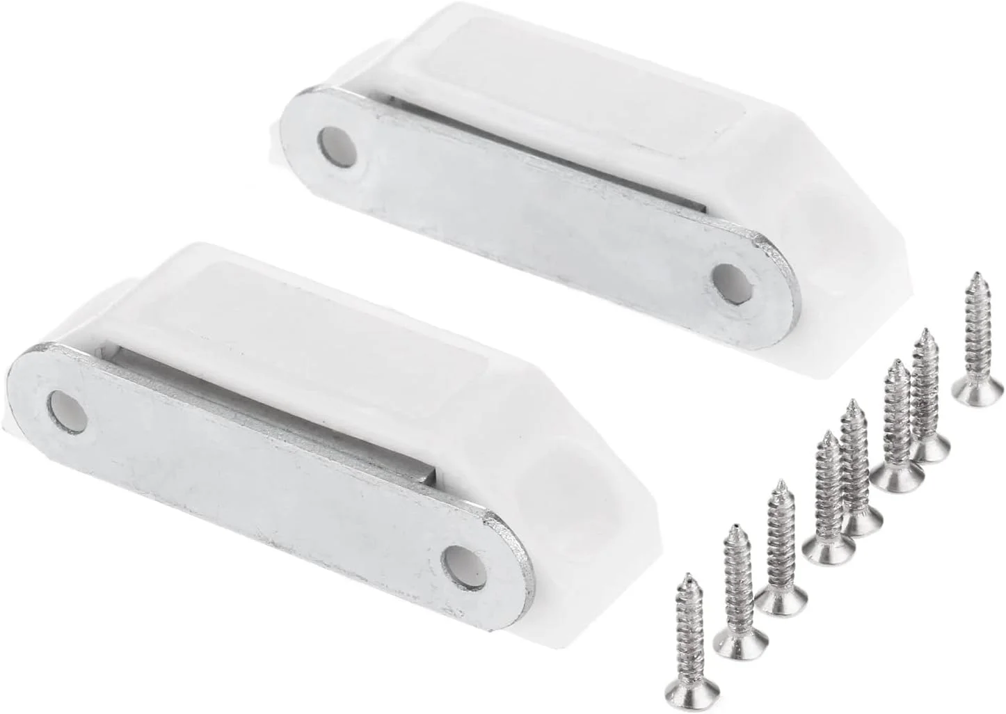 میخ، پیچ و بست 2 عدد مگنت درب کابینت مبلمان 59 * 16 میلی متر، قفل مغناطیسی درب کابینت آشپزخانه و کمد لباس، یراق آلات مبلمان همراه با پیچ (رنگ: سفید)