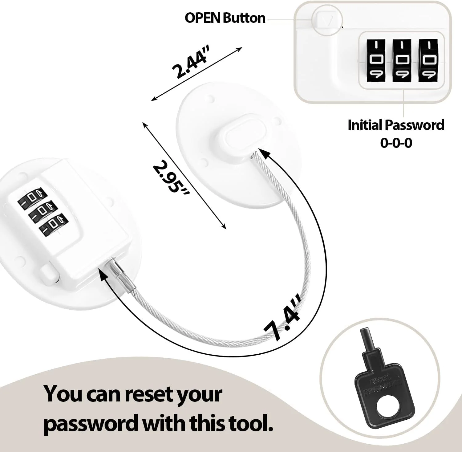 قفل یخچال 3 عددی با رمز، قفل ایمنی کودک برای یخچال، کابینت و کشو (سفید)