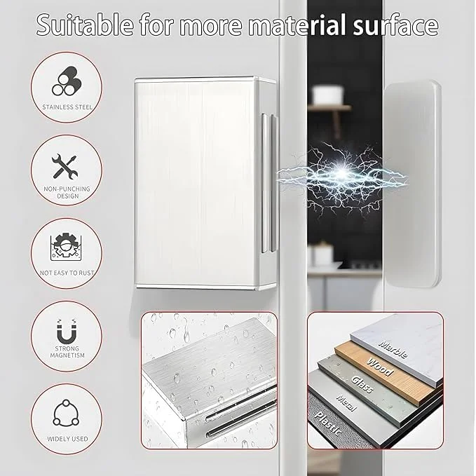 مگنت درب کابینت Elvyagod، مگنت های قوی کشو، مگنت کابینت آشپزخانه، قفل مغناطیسی استیل ضد زنگ برای کابینت، کشو (بسته 4 عددی)