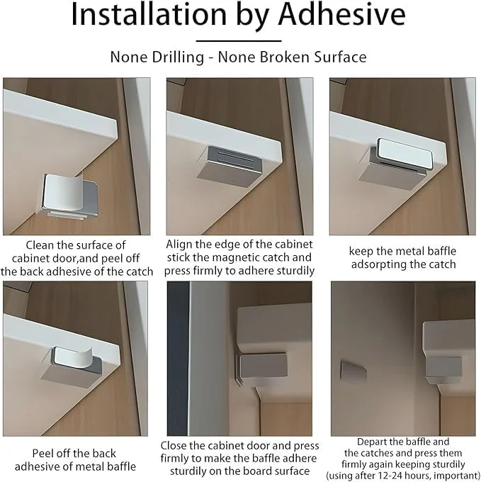 مگنت درب کابینت Elvyagod، مگنت های قوی کشو، مگنت کابینت آشپزخانه، قفل مغناطیسی استیل ضد زنگ برای کابینت، کشو (بسته 4 عددی)