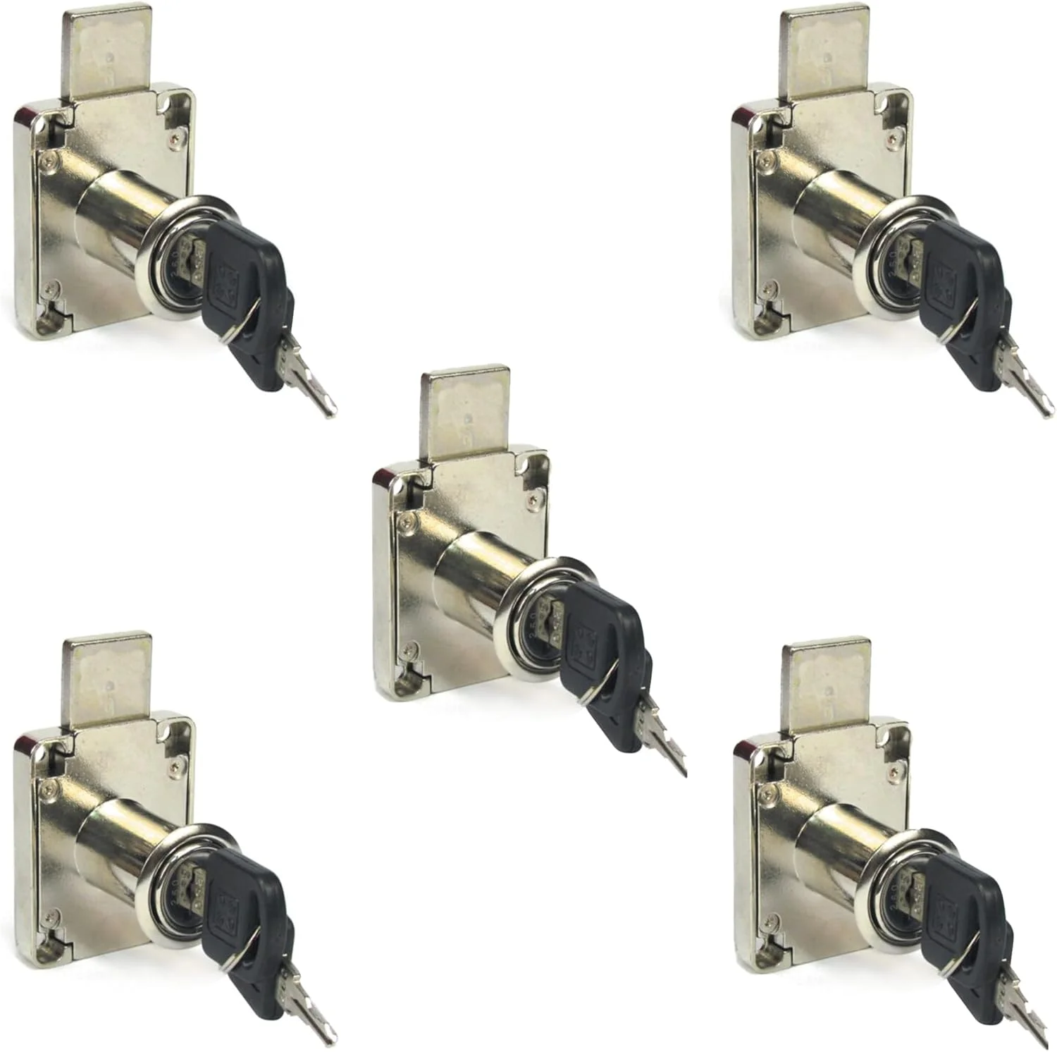 قفل کشو قفل کابینت آهنی با 2 کلید پلاستیکی بادوام - سیستم قفل ایمن برای کشوها، کمدهای، جعبه ابزارها و مبلمان اداری (5، 138C-22MM)