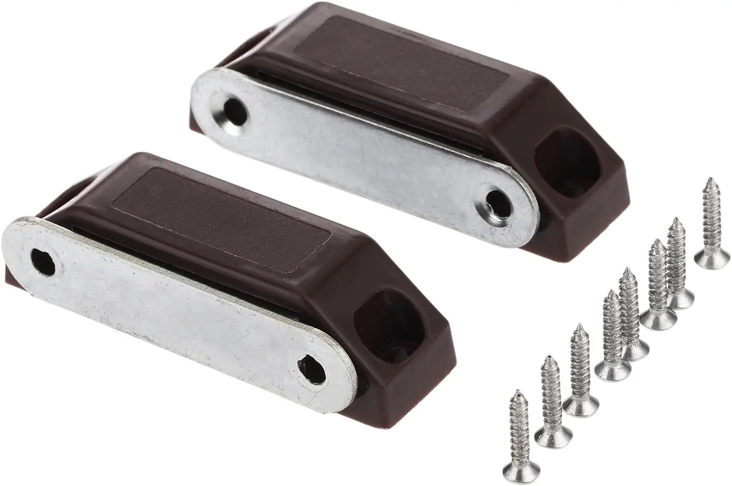 میخ، پیچ و بست 2 عدد مگنت درب کابینت مبلمان 59 * 16 میلی متر، قفل مغناطیسی درب کابینت آشپزخانه، کمد و سخت افزار مبلمان به همراه پیچ (رنگ: قهوه ای)