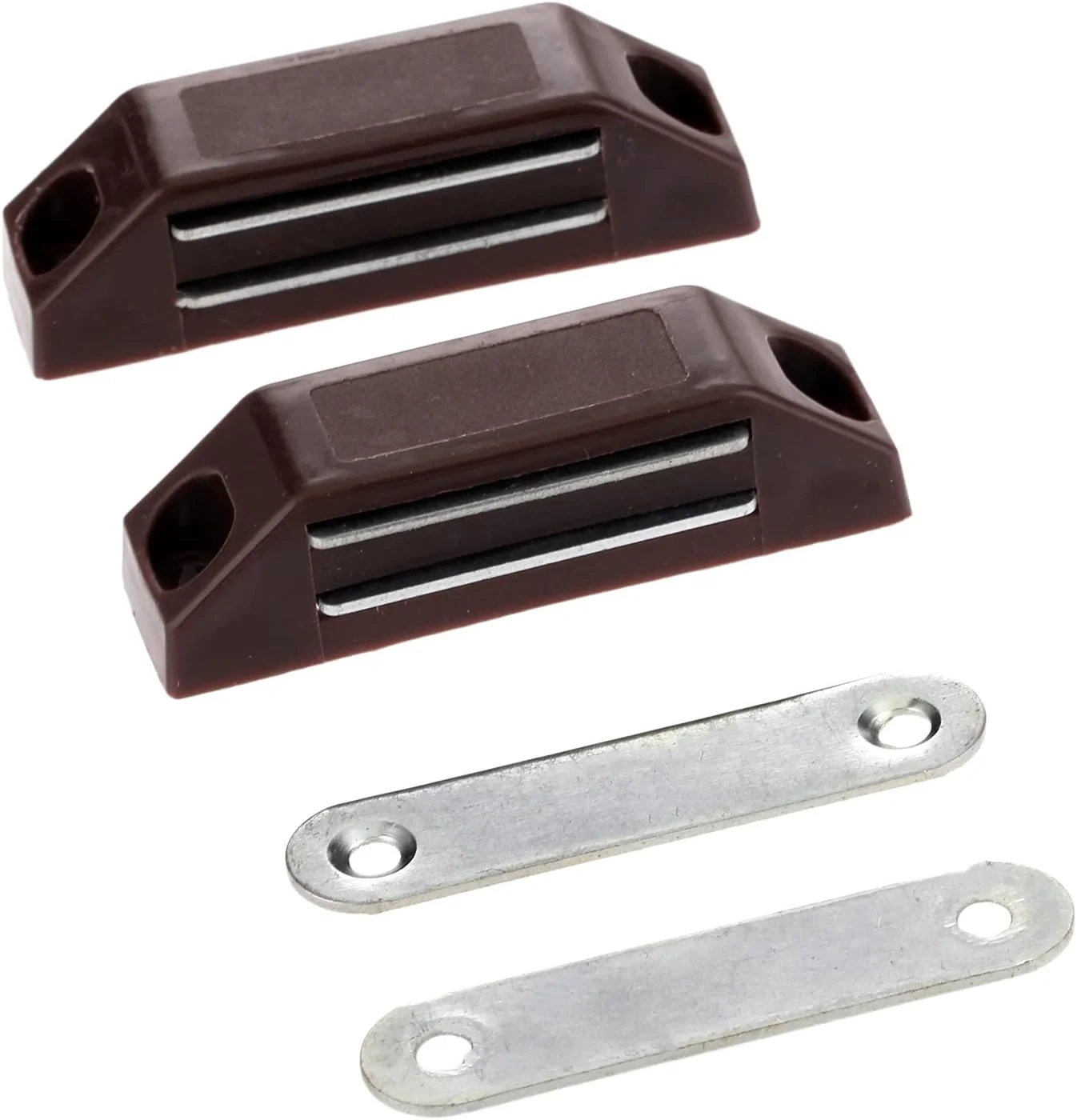 میخ، پیچ و بست 2 عدد مگنت درب کابینت مبلمان 59 * 16 میلی متر، قفل مغناطیسی درب کابینت آشپزخانه، کمد و سخت افزار مبلمان به همراه پیچ (رنگ: قهوه ای)