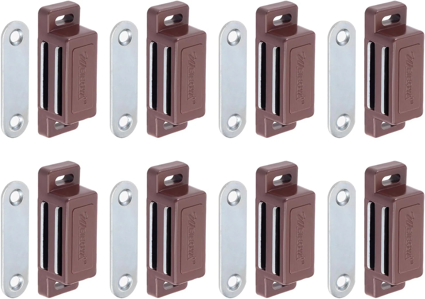 قفل مگنتی کابینت DTGN، ابعاد 46x15 میلی‌متر - بسته‌ی 8 عددی - مناسب برای درب کابینت آشپزخانه، کشو و مبلمان - بست مگنتی پلاستیکی ABS برای درب کمد - قهوه‌ای