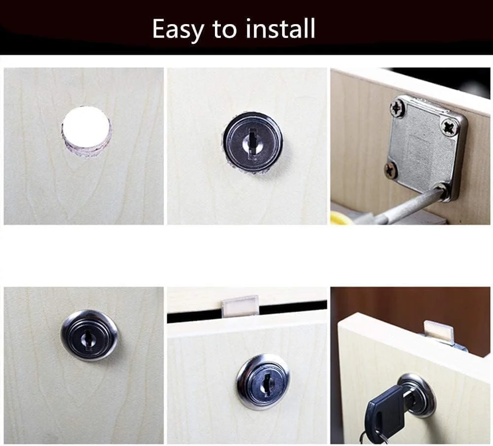 قفل کشو قفل کابینت آهنی با 2 کلید پلاستیکی بادوام - سیستم قفل ایمن برای کشوها، کمدهای، جعبه ابزارها و مبلمان اداری (5، 138C-22MM)