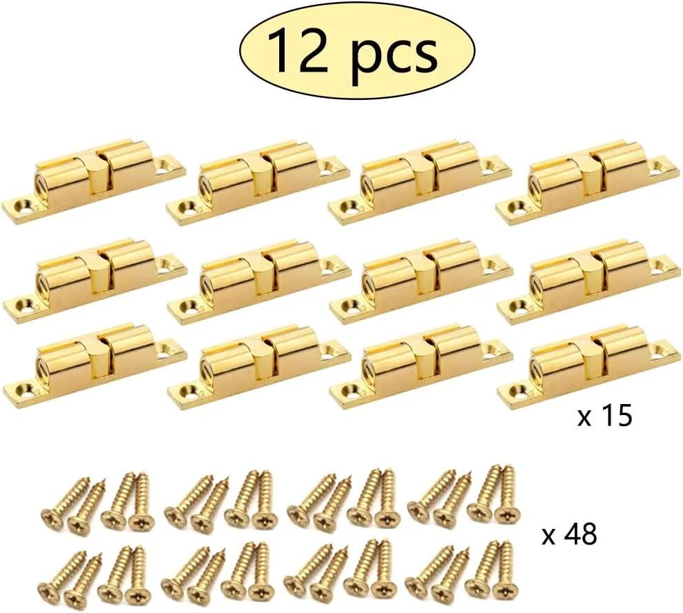 گیره توپی دوبل برنجی Dtoterul، گیره درب جهانی، بسته 12 عددی، گیره درب مبلمان، قفل درب برای درب کابینت آشپزخانه (طلایی)