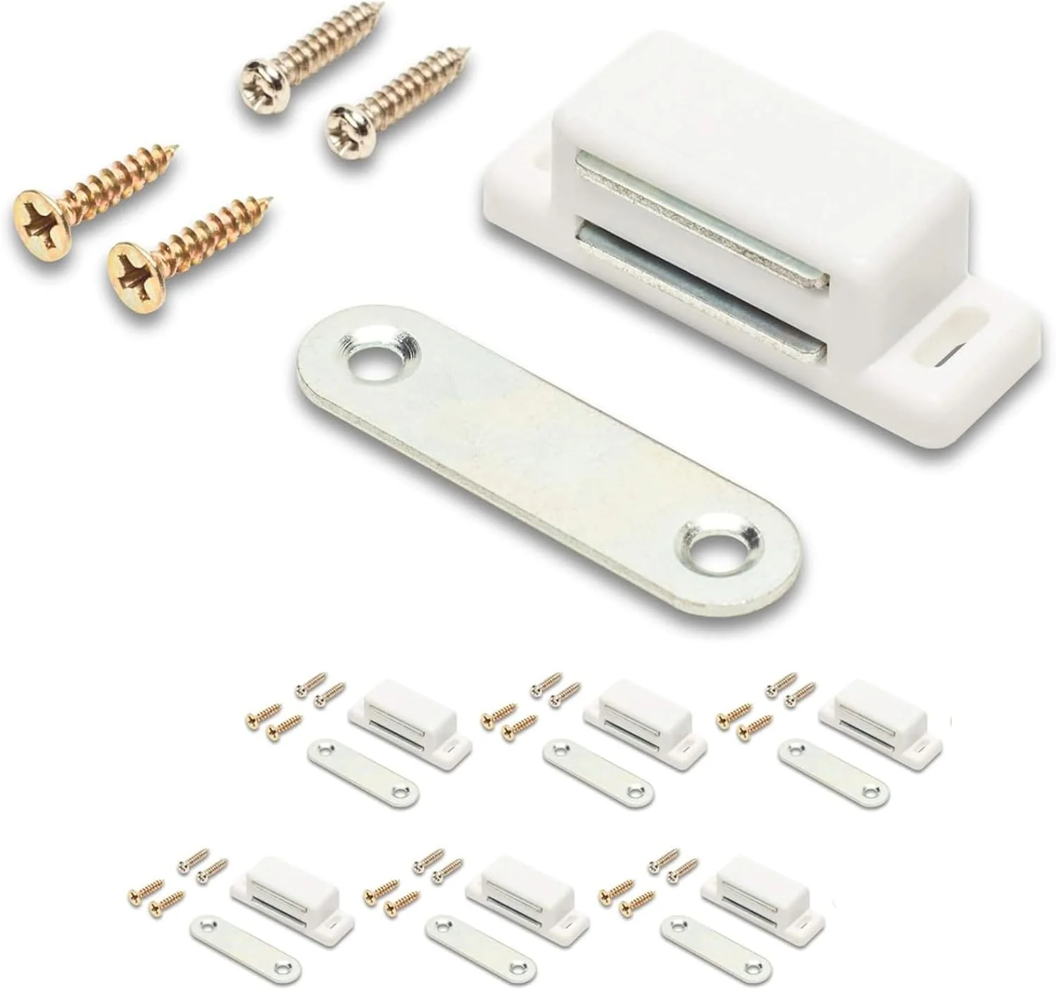 HITEX Cabinet Magnetic Catch Latch | ABS Plastic Door Magnet Closer with Screws | Strong Magnet for Kitchen Cabinets, Drawers, Wardrobe & Furniture Doors (4, White)