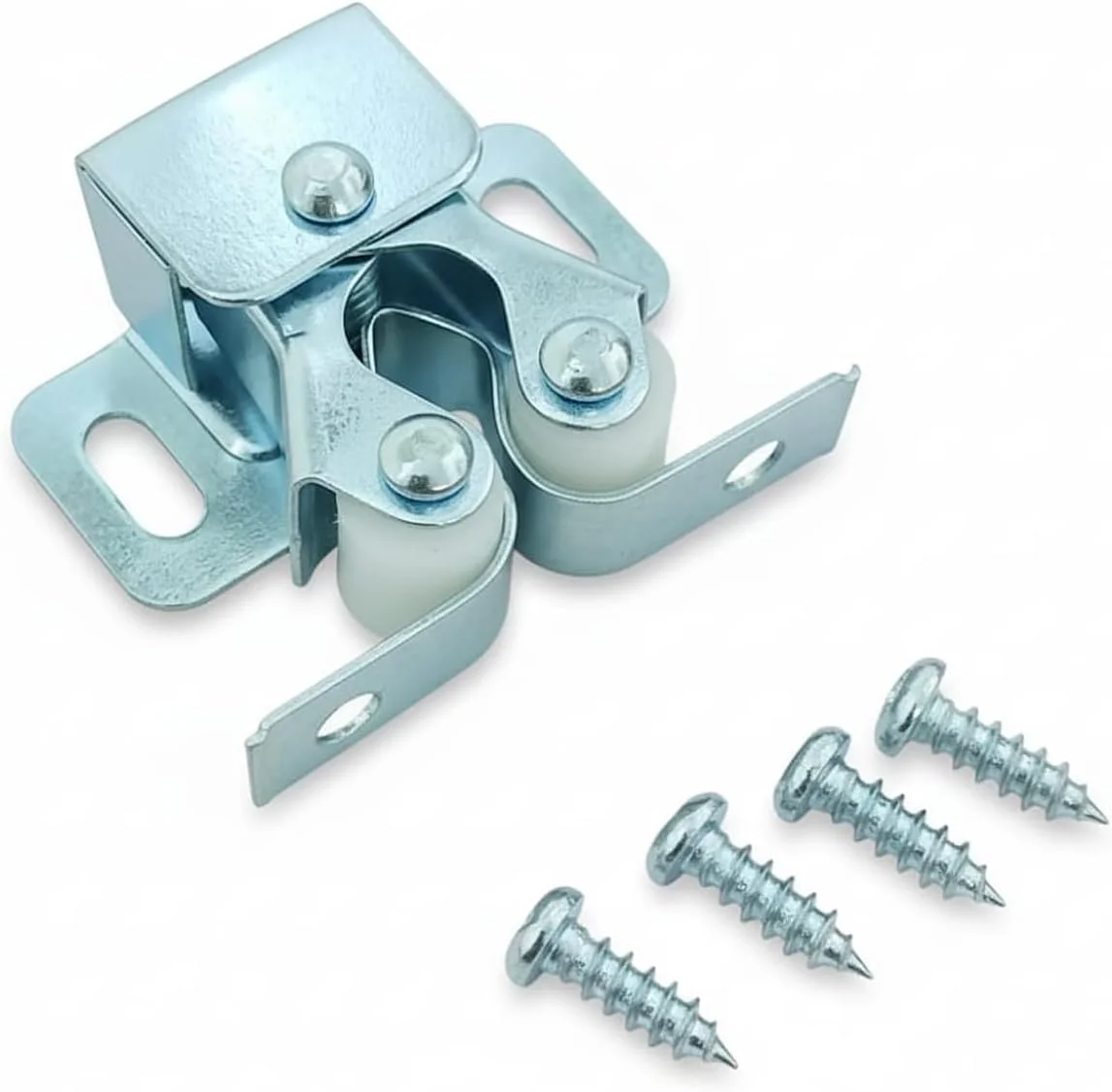 قفل دو غلتکی درب کابینت استیل ضد زنگ HITEX | بست درب کابینت مبلمان به همراه صفحه ضربه گیر و پیچ | غلتک های فنری برای بستن ایمن، روان و بی صدا درب (10 عدد)