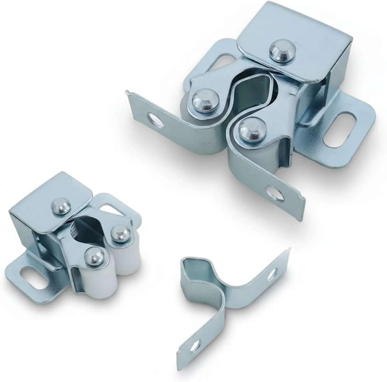 قفل دو غلتکی درب کابینت استیل ضد زنگ HITEX | بست درب کابینت مبلمان به همراه صفحه ضربه گیر و پیچ | غلتک های فنری برای بستن ایمن، روان و بی صدا درب (10 عدد)