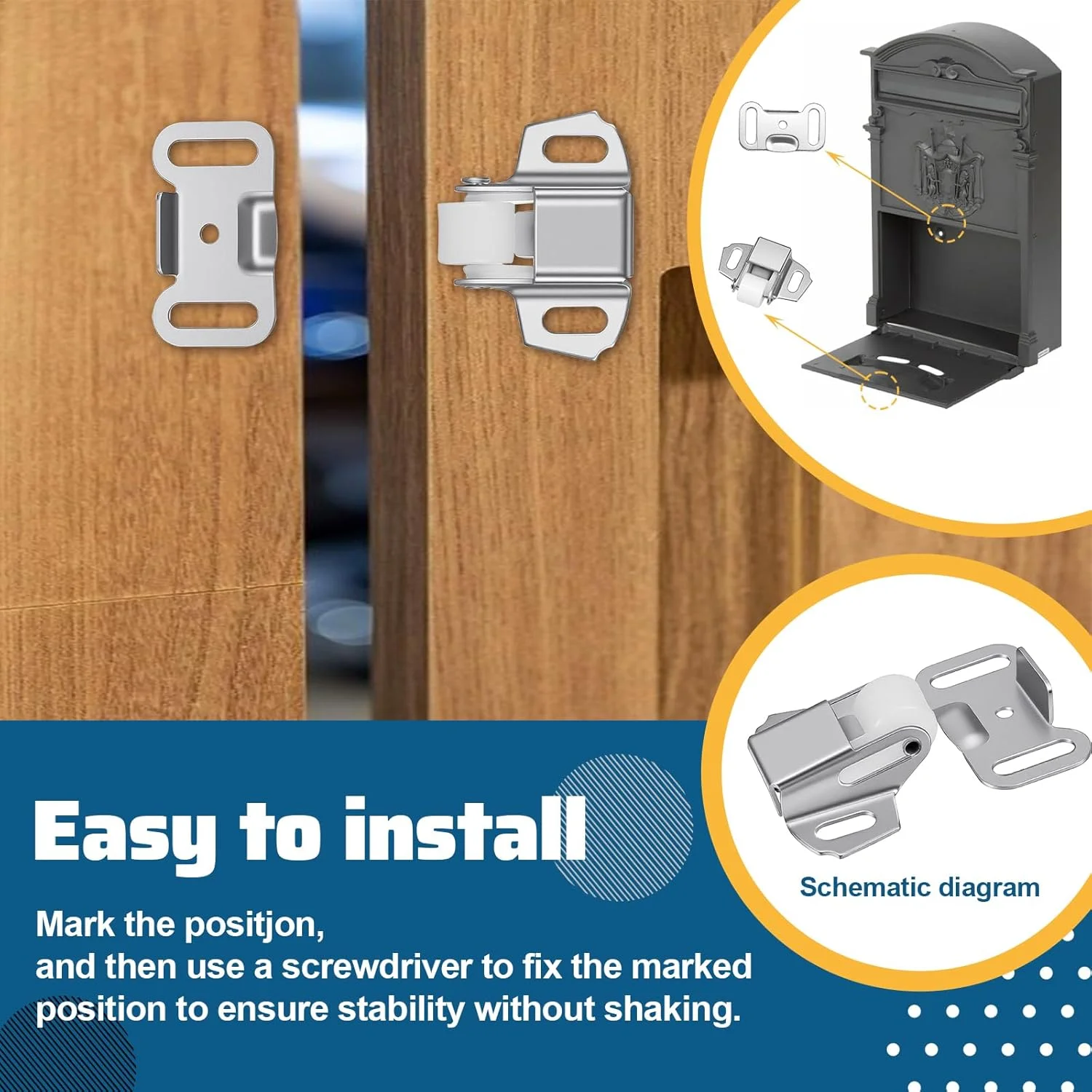 مجموعه قفل غلتکی درب صندوق پستی MBAIYO شامل دو عدد با پیچ، قفل فنری چرخ غلتکی سنگین برای درب کابینت، کمد، درب RV و قفل صندوق پستی