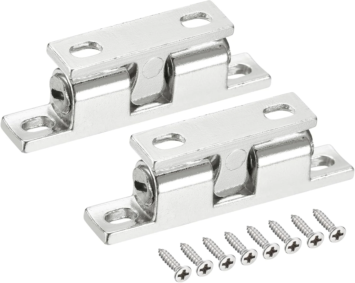 دو عدد قفل غلتکی توپی دوبل 4.9 سانتی متری آلیاژ روی، بست کششی برای درب کابینت، کمد و مبلمان، نقره ای