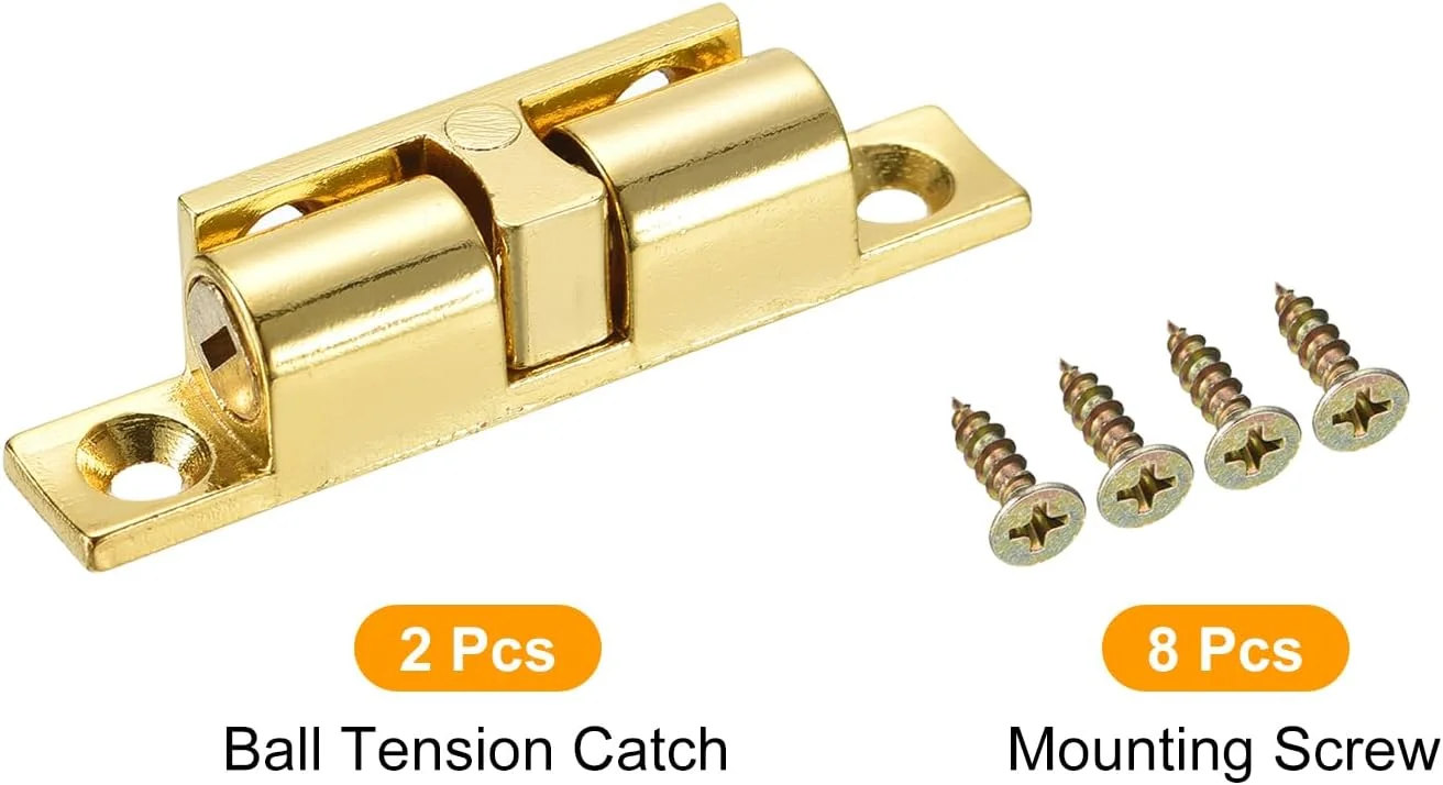 دو عدد قفل غلتکی توپی دوبل 5.84 سانتی متری، جنس آلیاژ روی، مناسب درب کابینت، کمد و مبلمان، طلایی