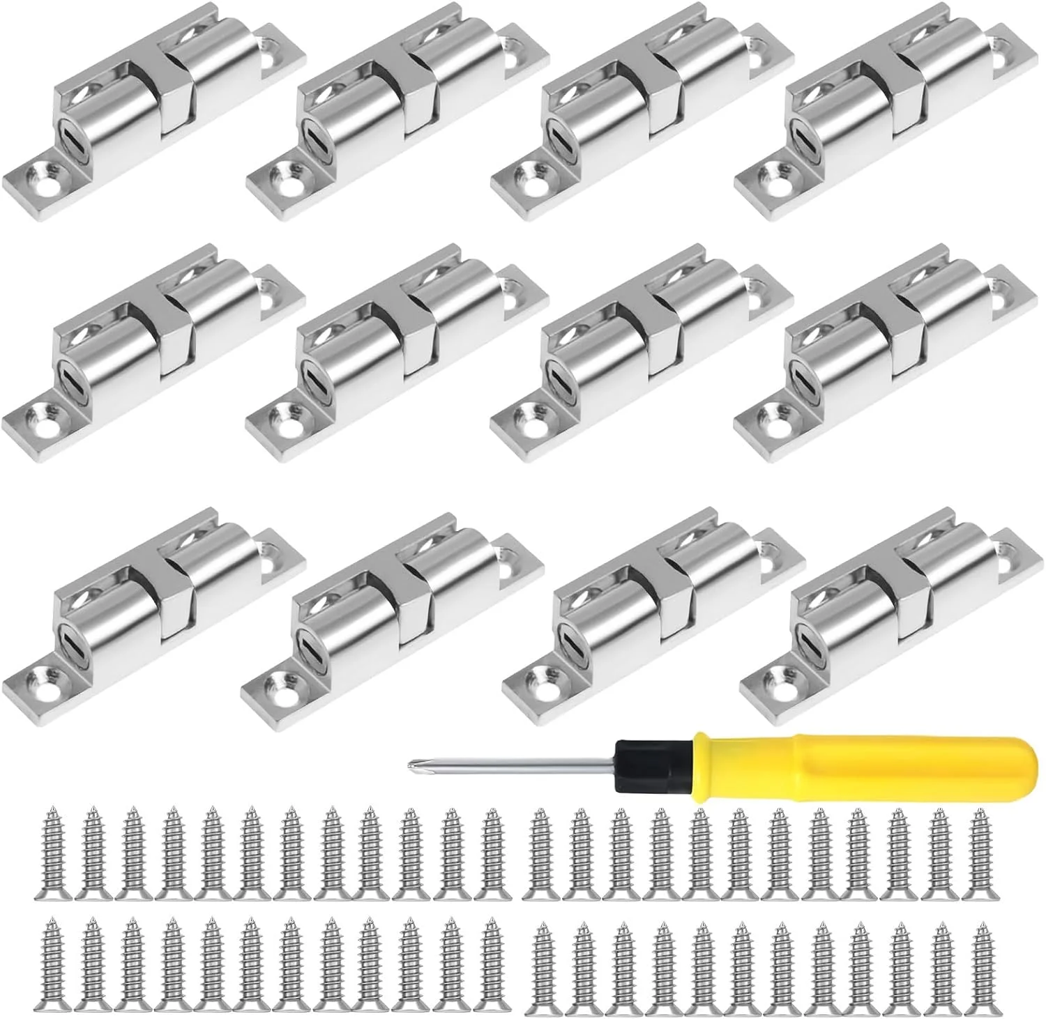 بسته 12 عددی قفل توپی - قفل کابینت توپی دوبل قابل تنظیم 50 میلی متری به همراه 40 عدد پیچ، قفل درب مبلمان برای کابینت ها، کمد لباس ها و کشوها