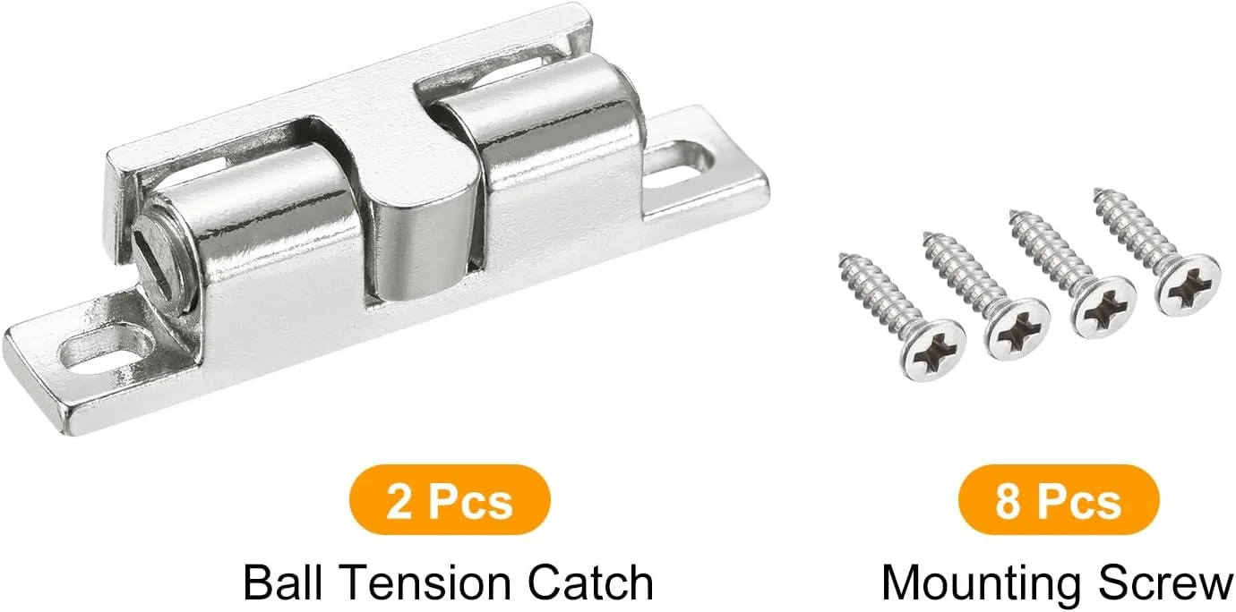 دو عدد قفل غلتکی توپی دوبل 4.9 سانتی متری آلیاژ روی، بست کششی برای درب کابینت، کمد و مبلمان، نقره ای
