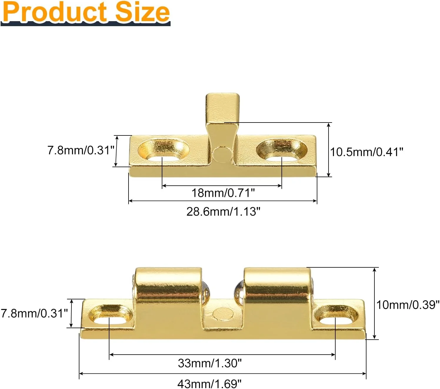 دو عدد قفل غلتکی توپی دوبل 1.69 اینچی، زبانه کششی آلیاژ روی برای درب کابینت، کمد و مبلمان، طلایی