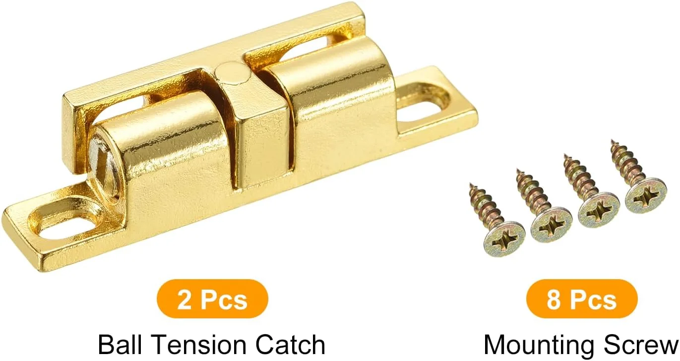 دو عدد قفل غلتکی توپی دوبل 1.69 اینچی، زبانه کششی آلیاژ روی برای درب کابینت، کمد و مبلمان، طلایی