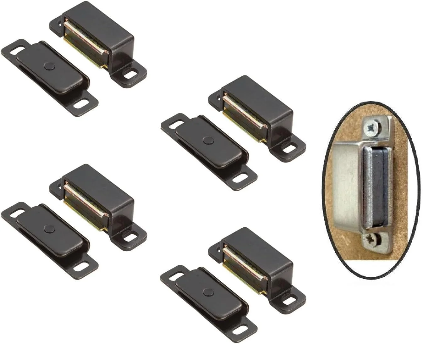 قفل مگنتی درب کابینت، گیره مگنتی مشکی سنگین برای کابینت با پیچ، قفل آشپزخانه، صفحه فلزی پوسته پلاستیکی مبلمان کوچک خانگی 4 عددی