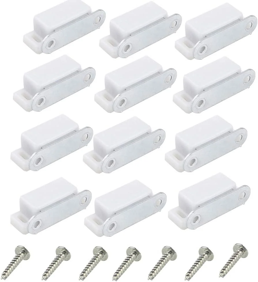 مگنت درب binoa، مگنت درب کابینت برای کمد 12 عدد + کیت 52 عدد پیچ، مگنت های قوی برای آشپزخانه، قفل کوچک درب منزل، کمد لباس، سفید