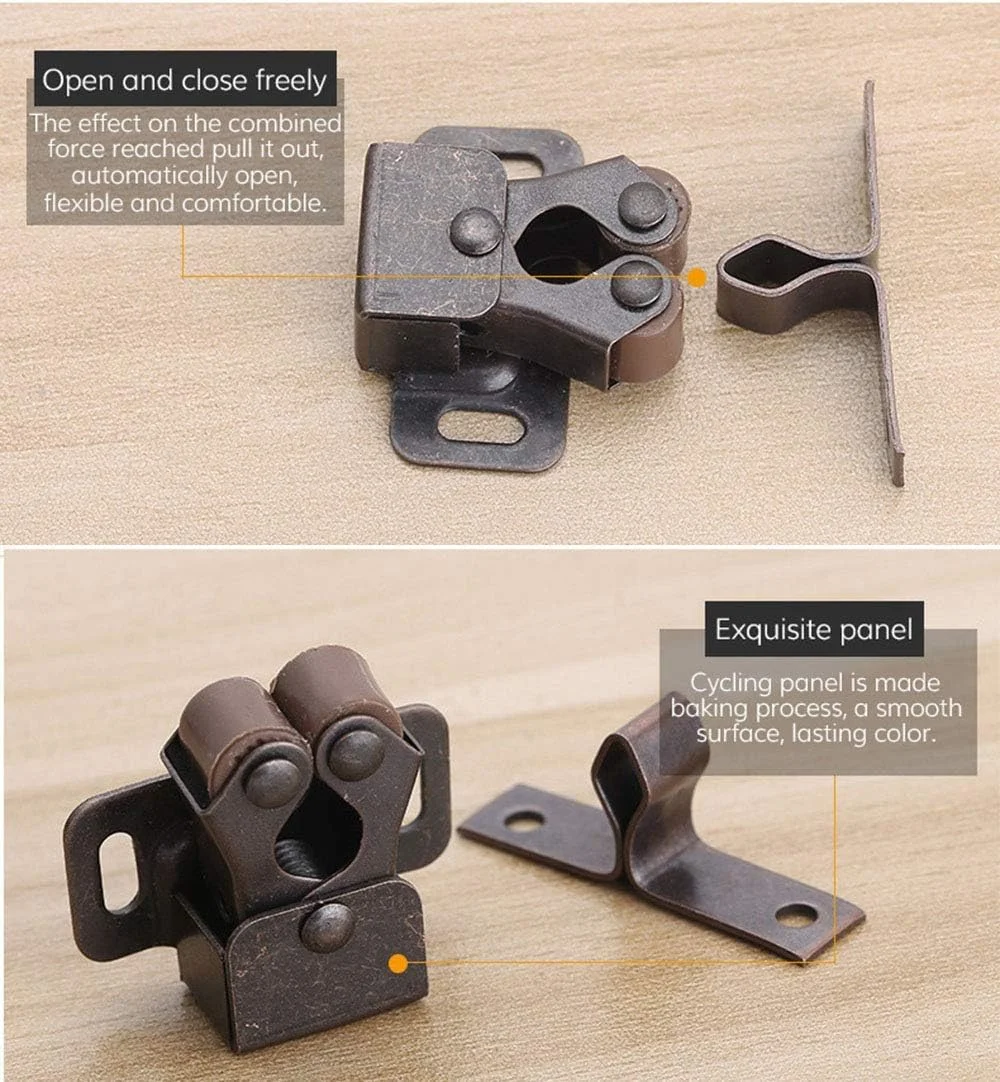 گیره دو غلتکی، بسته 12 عددی، قفل کابینت دوقلو، گیره درب کابینت با قدرت نگهداری بالا - برنزی عتیقه