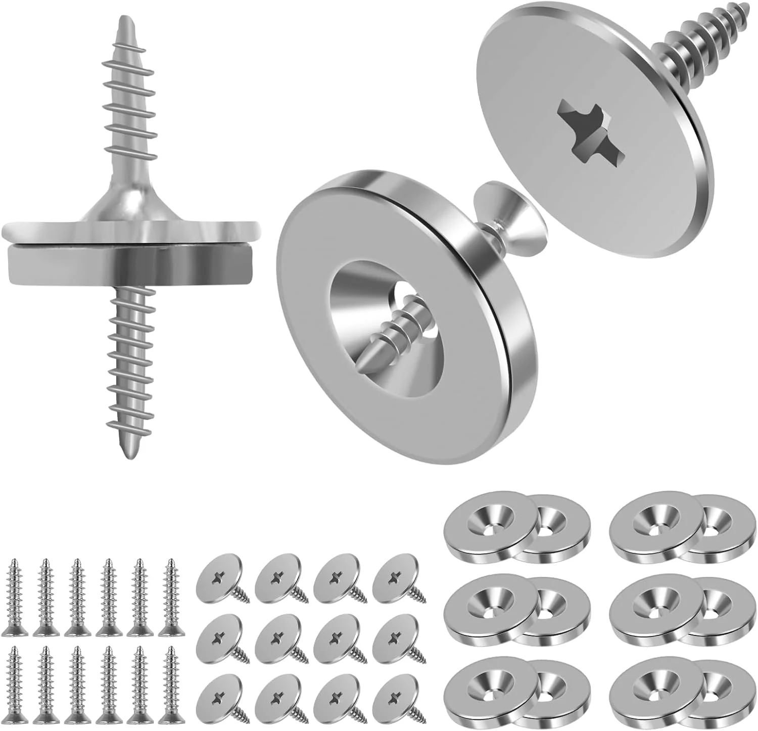 بسته 12 عددی مگنت درب کابینت، مگنت های مخفی درب کابینت با آهنربای قوی، مگنت درب مبلمان برای درب کابینت آشپزخانه، کمد و کابینت (نقره ای)